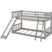 Grey Low Twin Bunk Bed with Slide and Ladder