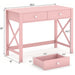 Pink Modern Writing Computer Desk with Drawers