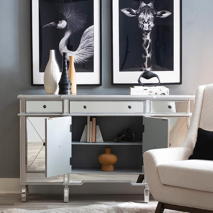 Mirrored 4-Door 3-Drawer Console Table