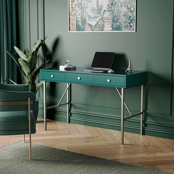 Green Mid-Century Modern Vanity Desk with Drawers