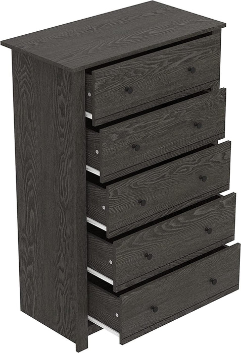 Galano Genoa 5 Drawer Dresser, Dark Grey Oak