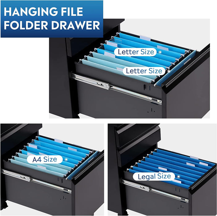 Mobile File Cabinet for Office Desk, Black