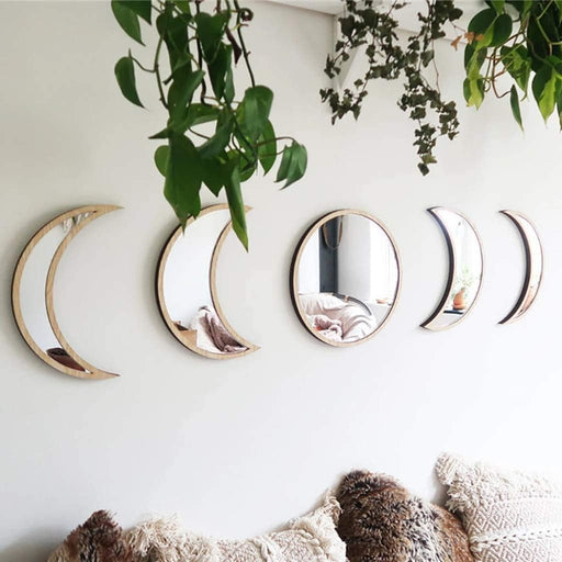 Scandinavian Wooden Moon Phase Wall Mirrors