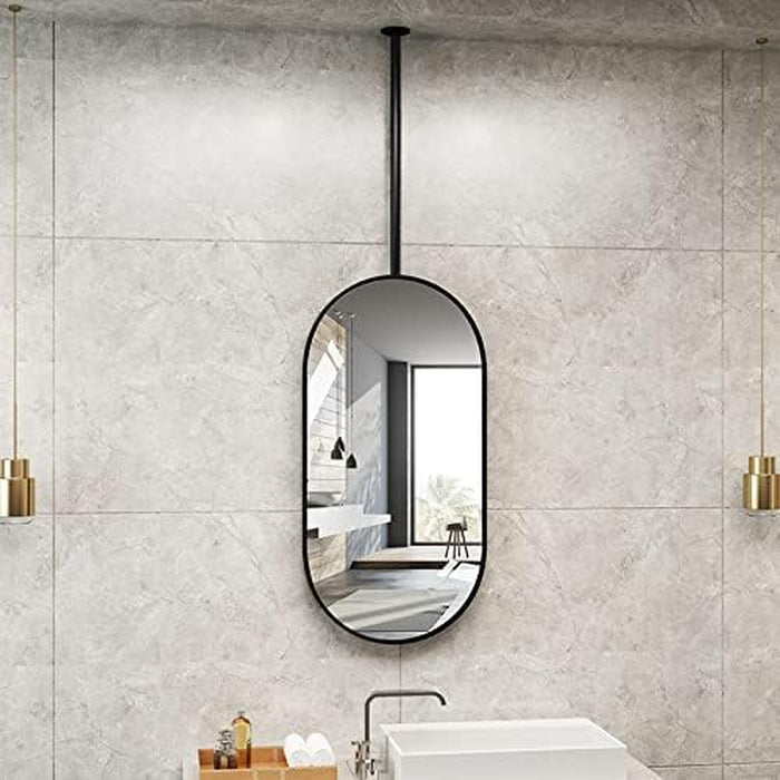 Wall Mounted Mirrors for Bathroom,Oval Bathroom Mirror,Suspended Mirror with Metal Frame Modern Nordic Vertical or Hotel Horizontal Hanging Mirrors (20 * 27.5 * 23.6 Inch, Black)