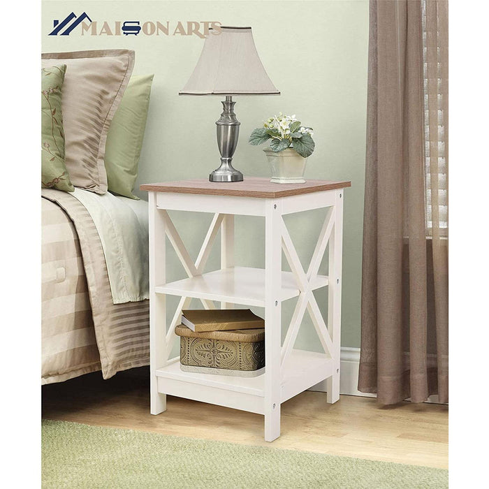 Rustic Ivory Nightstands Set of 2 with Storage