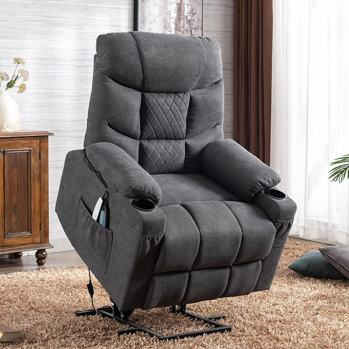 Power Lift Recliner Chair with Massage and Heat, Gray, Electric