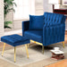 Adjustable Velvet Armchair with Ottoman, Blue