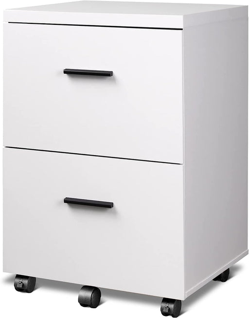 Mobile White Wood File Cabinet with Storage Drawers