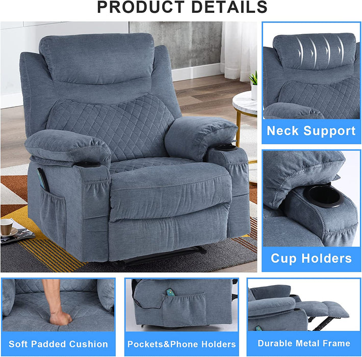 Massage Recliner Chair with Heat, Blue