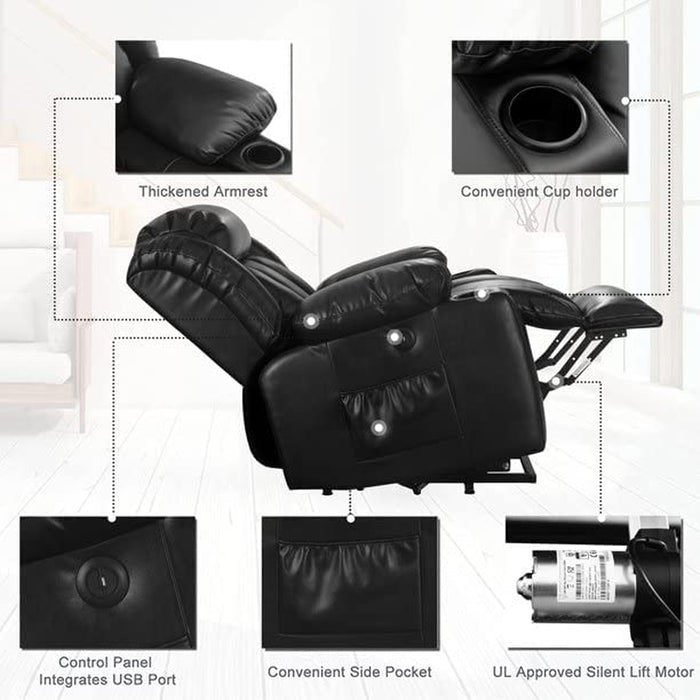 Black Power Lift Recliner with Heat & Massage