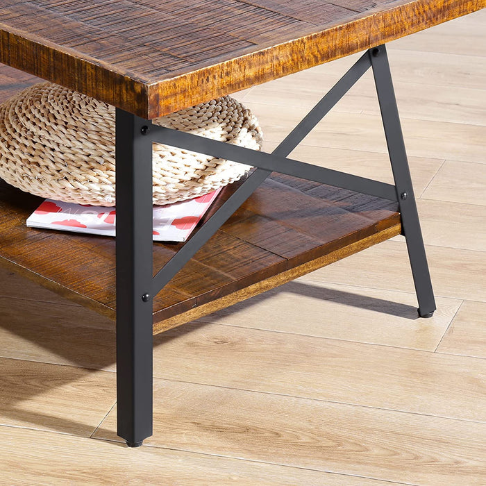 Rustic Brown Cocktail Table with Metal Legs