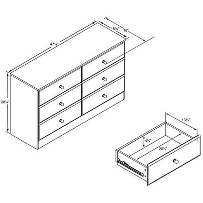 Astrid 6-Drawer Double Dresser, White