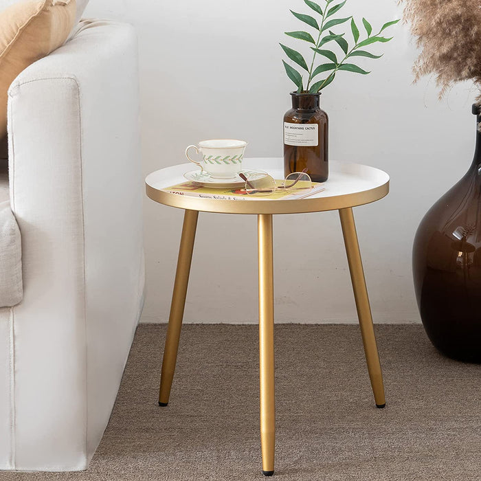 Small White Tray End Table with Gold Legs