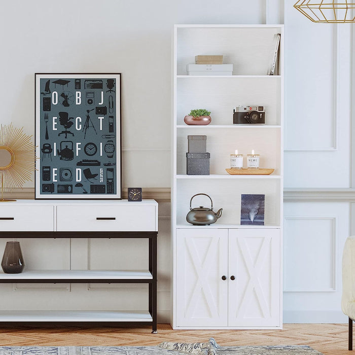 Tall Industrial Bookcase with Doors and Shelves