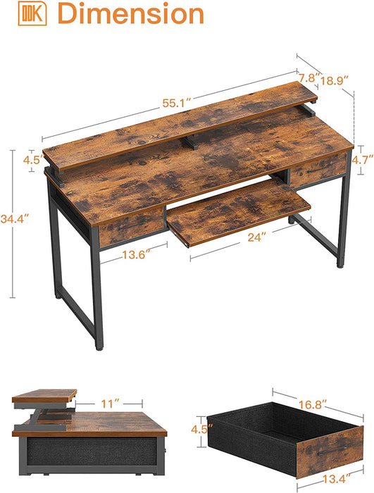 Rustic Brown Work Desk with Storage Drawers