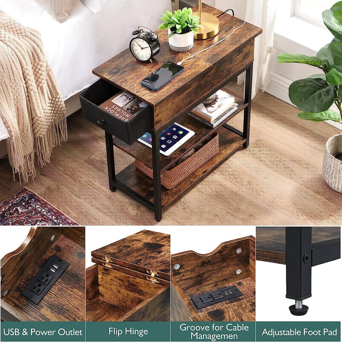 Narrow End Table with Charging Station and Drawer