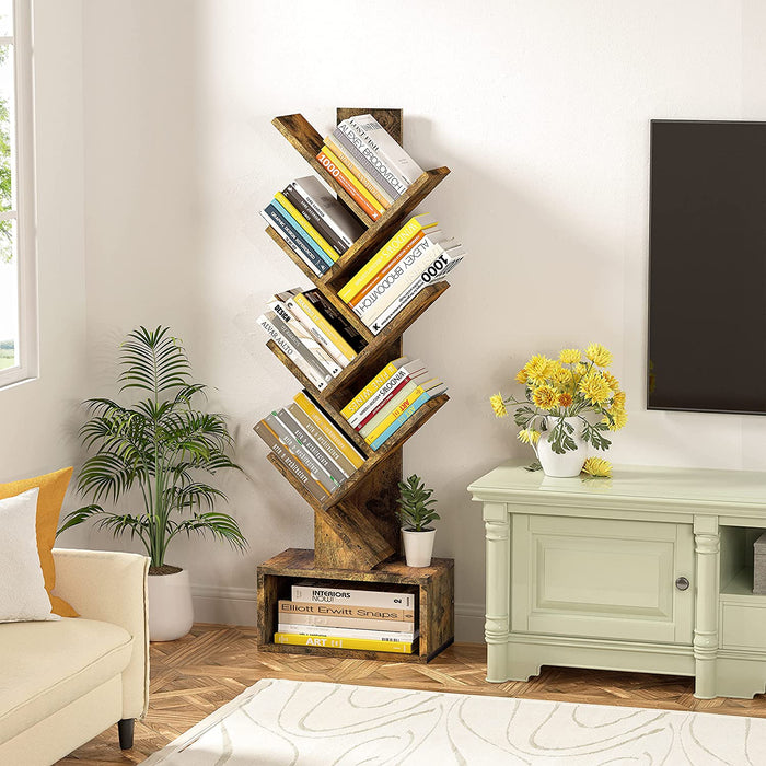 Rustic Tree Bookshelf with Drawer and Shelves