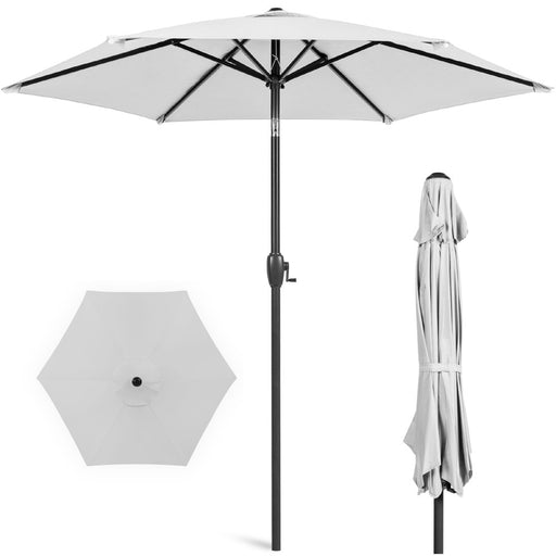 7.5Ft Heavy-Duty Outdoor Market Patio Umbrella W/ Push Button Tilt, Easy Crank Lift - Fog Gray