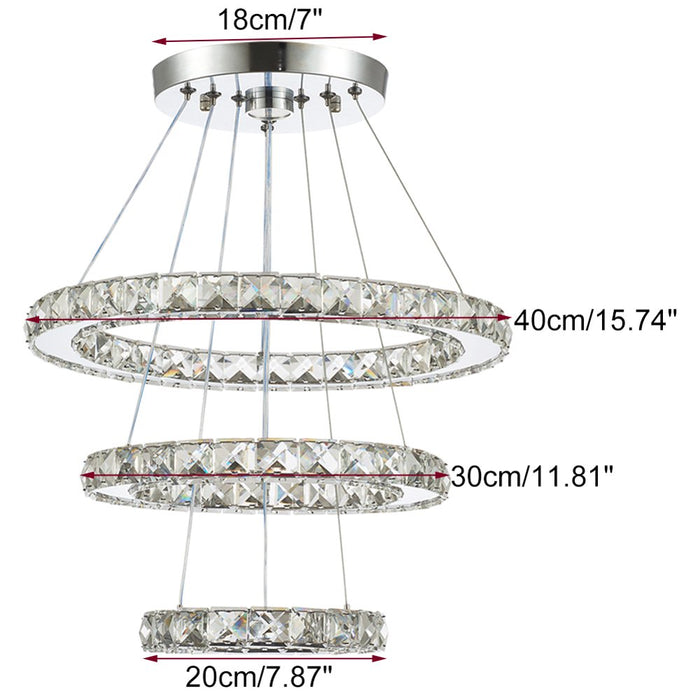 Diisunbihuo LED Rings Chandelier Modern Crystal Pendant Light Three round Light Ceiling Lamp for Bedroom Home Hallway