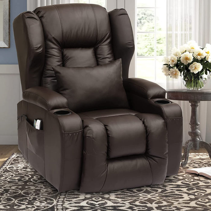 Power Recliner Chair with Heat and Massage, Brown