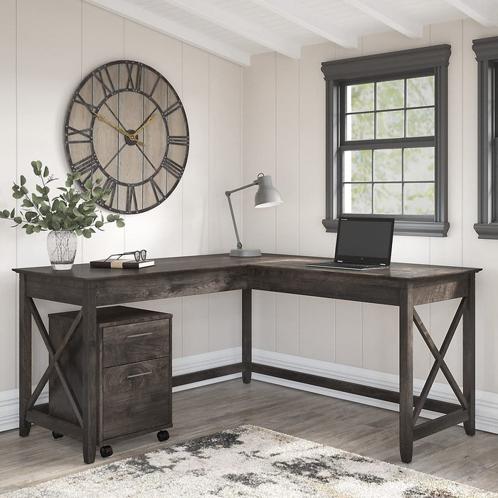 Key West L-Shaped Desk with Mobile File Cabinet