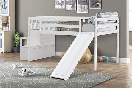 Twin Loft Bed with Slide and Stairs, White