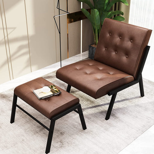 Brown Leather Chair with Ottoman
