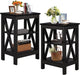 Black Nightstands with 3-Layer Storage Shelf, Set of 2