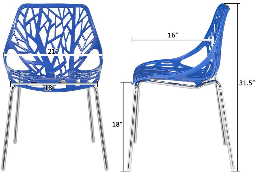 Modern Stackable Chair Set of 4, Blue
