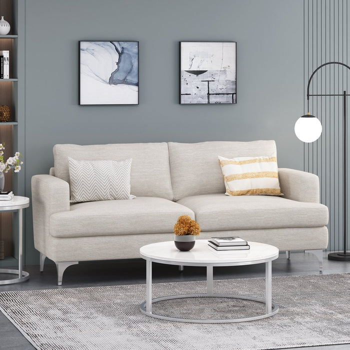 Beige and Silver 3 Seater Sofa