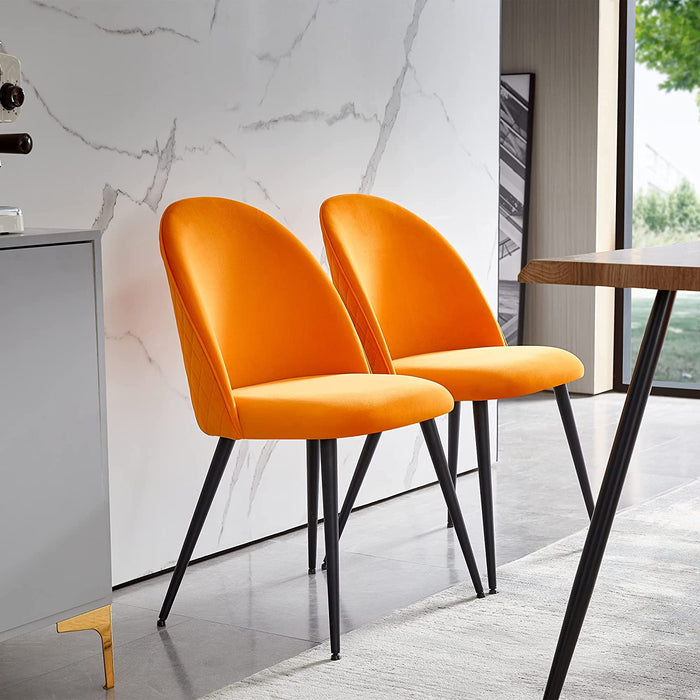 Velvet Upholstered Side Chairs Set of 4, Pumpkin Orange