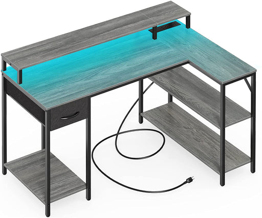 L-Shaped Reversible Computer Desk with Power Outlets