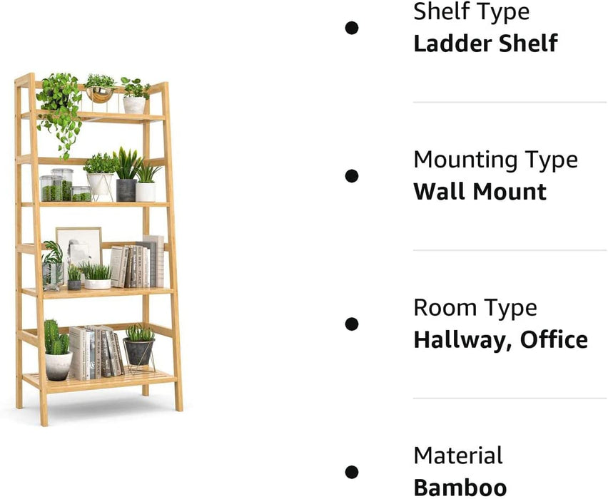 4-Tier Bamboo Ladder Shelf for Home Storage