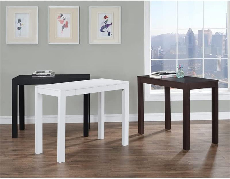 White Parsons Desk with Drawer, 19.7D X 39W X 30H