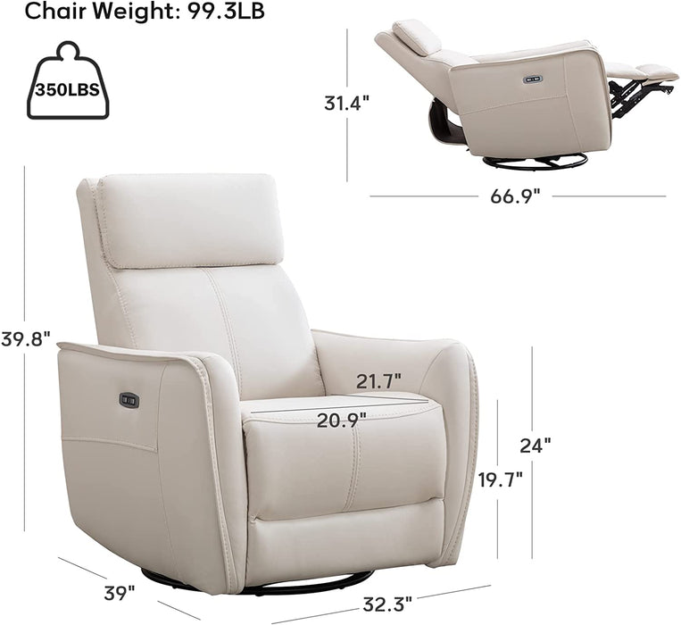 Power Swivel Rocker Recliner Chair with USB Ports,White