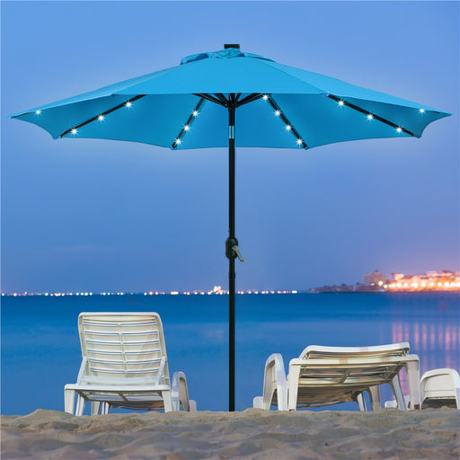 SMILE MART 9Ft Standard Patio Umbrella with LED Lights, Sky Blue