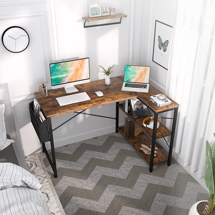 Small L-Shaped Desk with Reversible Storage Shelves