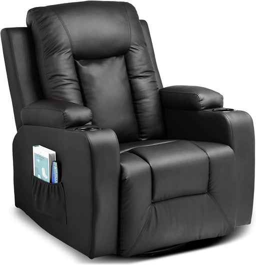 Black Leather Recliner Chair with Heated Massage