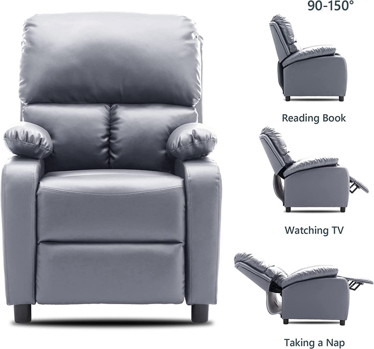 Manual Recliner W/Microfiber Tech Fabric, Overstuffed, Gray