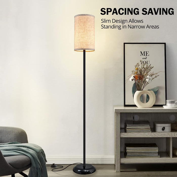 Floor Lamp 66 Inch, Modern Standing Lamp Tall Lamp with Drum Fabric Shade, Simple Design Floor Lamp for Living Room Bedroom Office, Corner Tall Stand up Lamp, LED Bulb Not Included