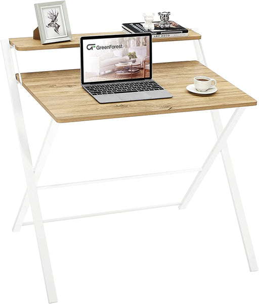 Foldable Oak Desk with Shelf for Small Spaces