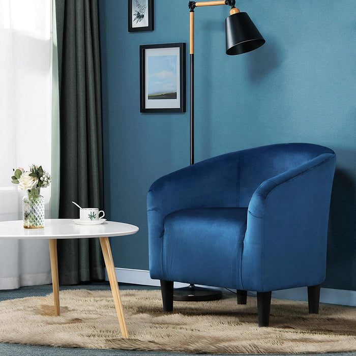 Pagoda Blue Velvet Club Chair with Armrests