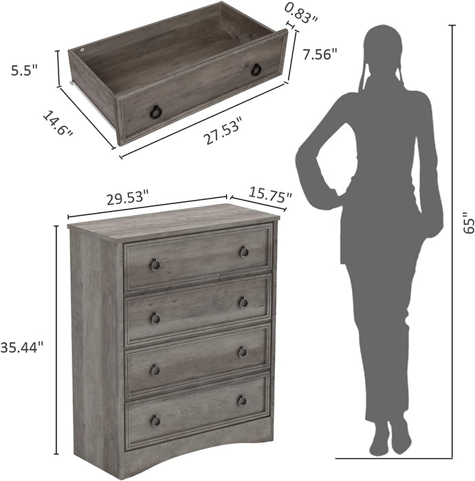 Modern Gray 4 Drawer Dresser, Textured Borders