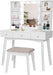 White Vanity Desk Set with Lighted Mirror & Makeup Cabinet