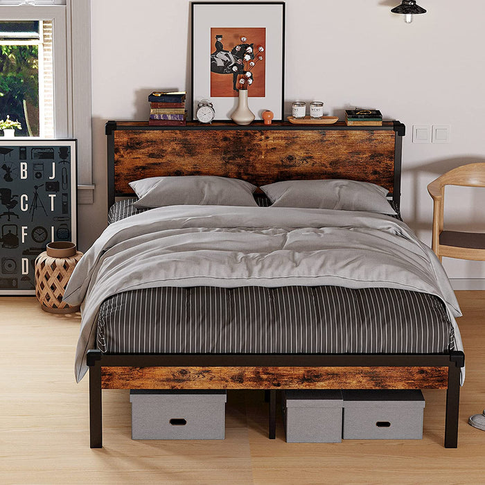 Full Size Platform Bed Frame with Headboard and Storage