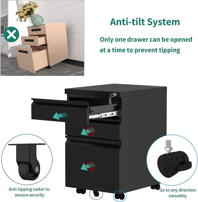 Mobile File Cabinet with Lock for Office Storage