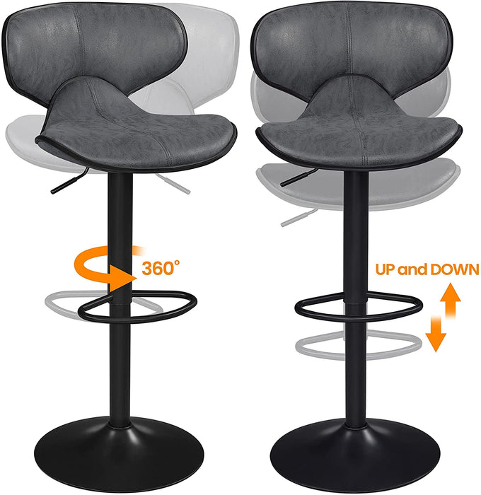 Dark Grey Swivel Counter Barstool with Backrest and Footrest, Set of 2