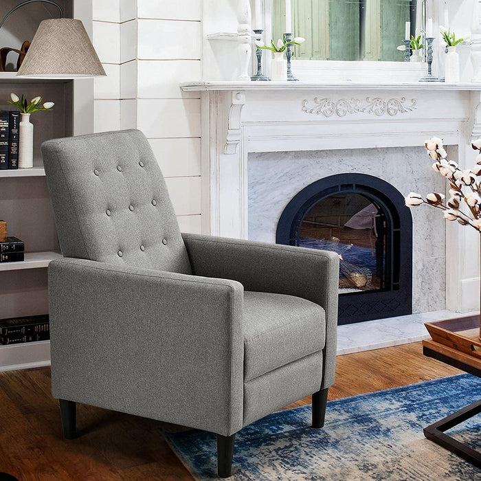 Grey Fabric Mid-Century Modern Recliner with Thicker Seat