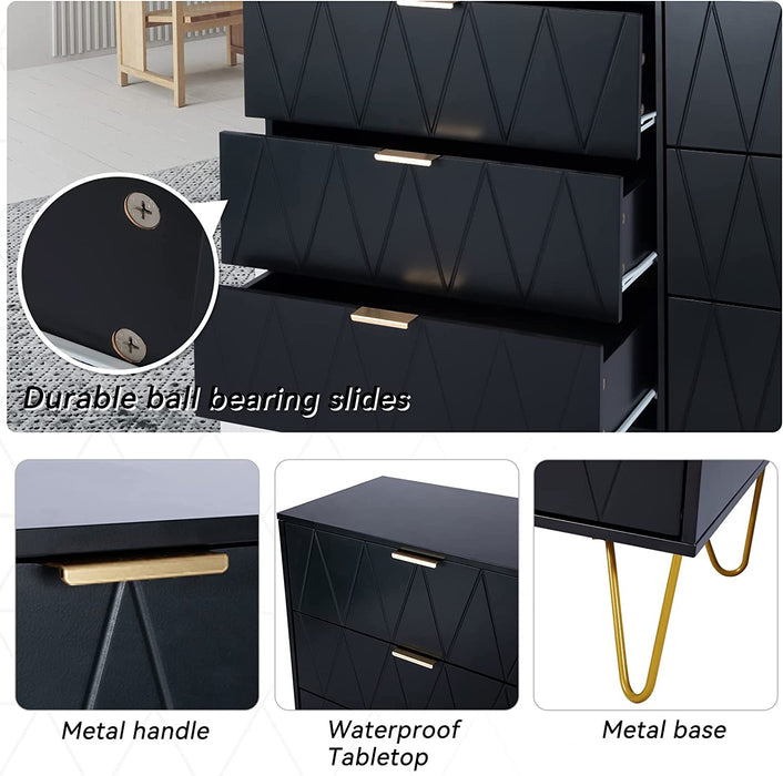 Modern Black Dresser with Metal Handles