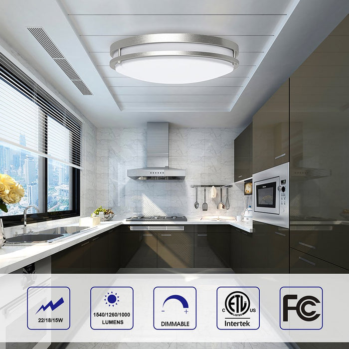 ENERGETIC 14" LED Ceiling Light, Dimmable Modern Flush Mount, Brushed Nickle, 15W-22W 3000K-5000K, 6Pack
